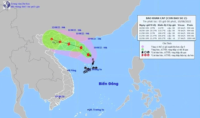 Đường di chuyển của cơn bão số 2 năm 2022
