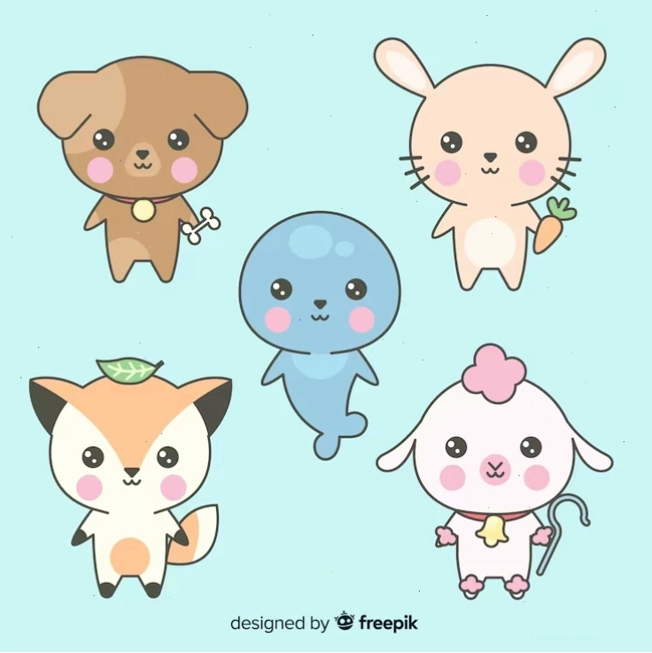 Miễn phí Vector bộ sưu tập động vật kawaii vẽ tay